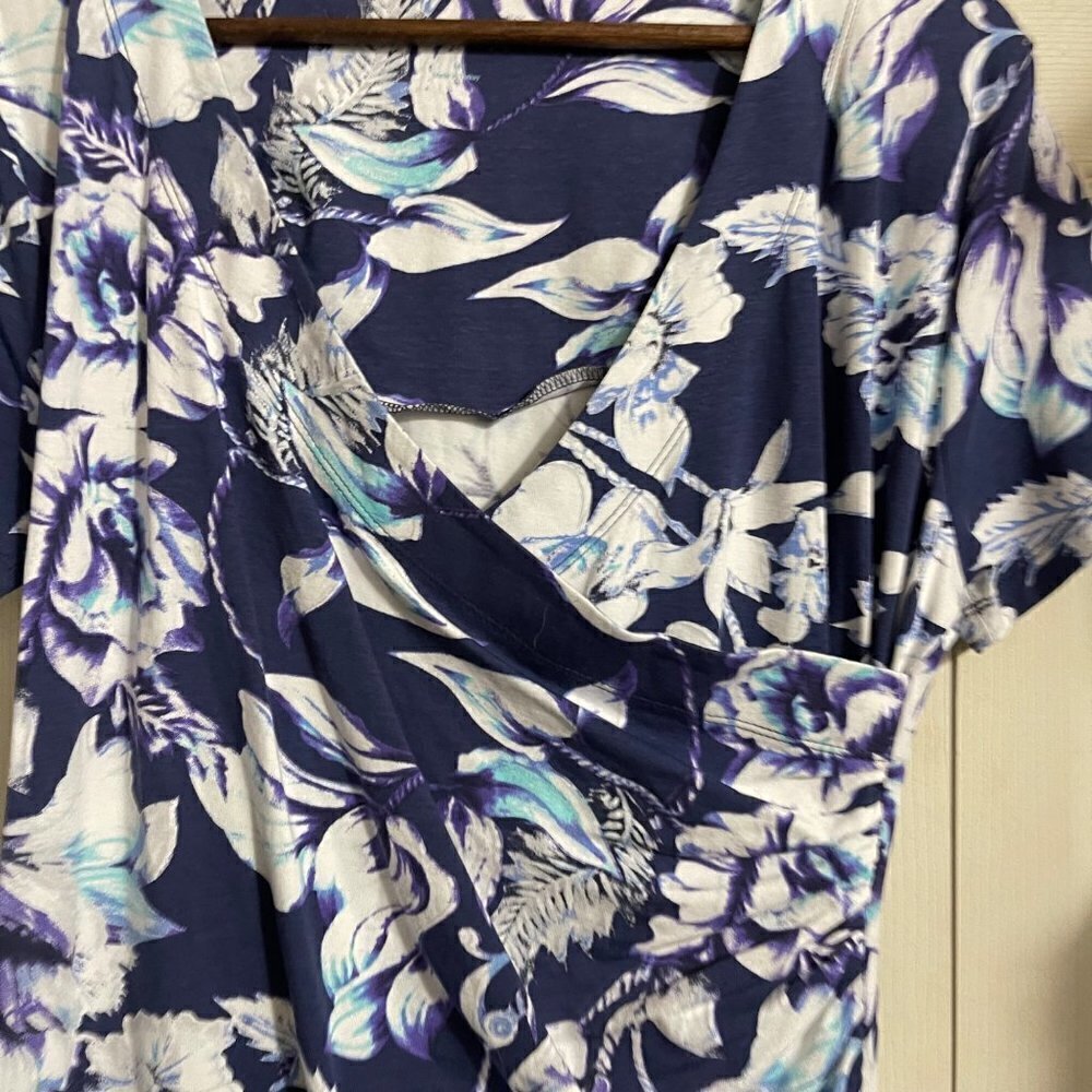 Soft Surroundings Womens Blue Faux Wrap Shapely Anywhere Floral Dress Medium - Picture 4 of 8